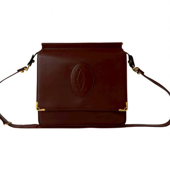 Cartier Shoulder Bag Leather Wine-Red Must Line Women