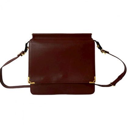 Cartier Shoulder Bag Leather Wine-Red Must Line Women