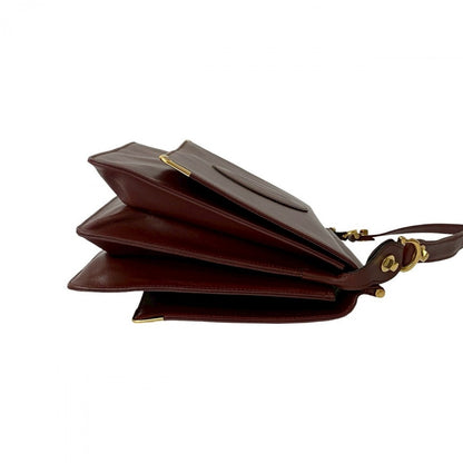 Cartier Shoulder Bag Leather Wine-Red Must Line Women