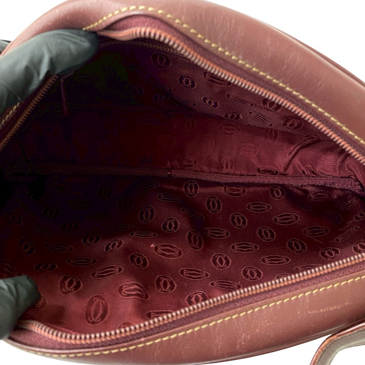 Cartier Shoulder Bag Leather Wine-Red Must Line