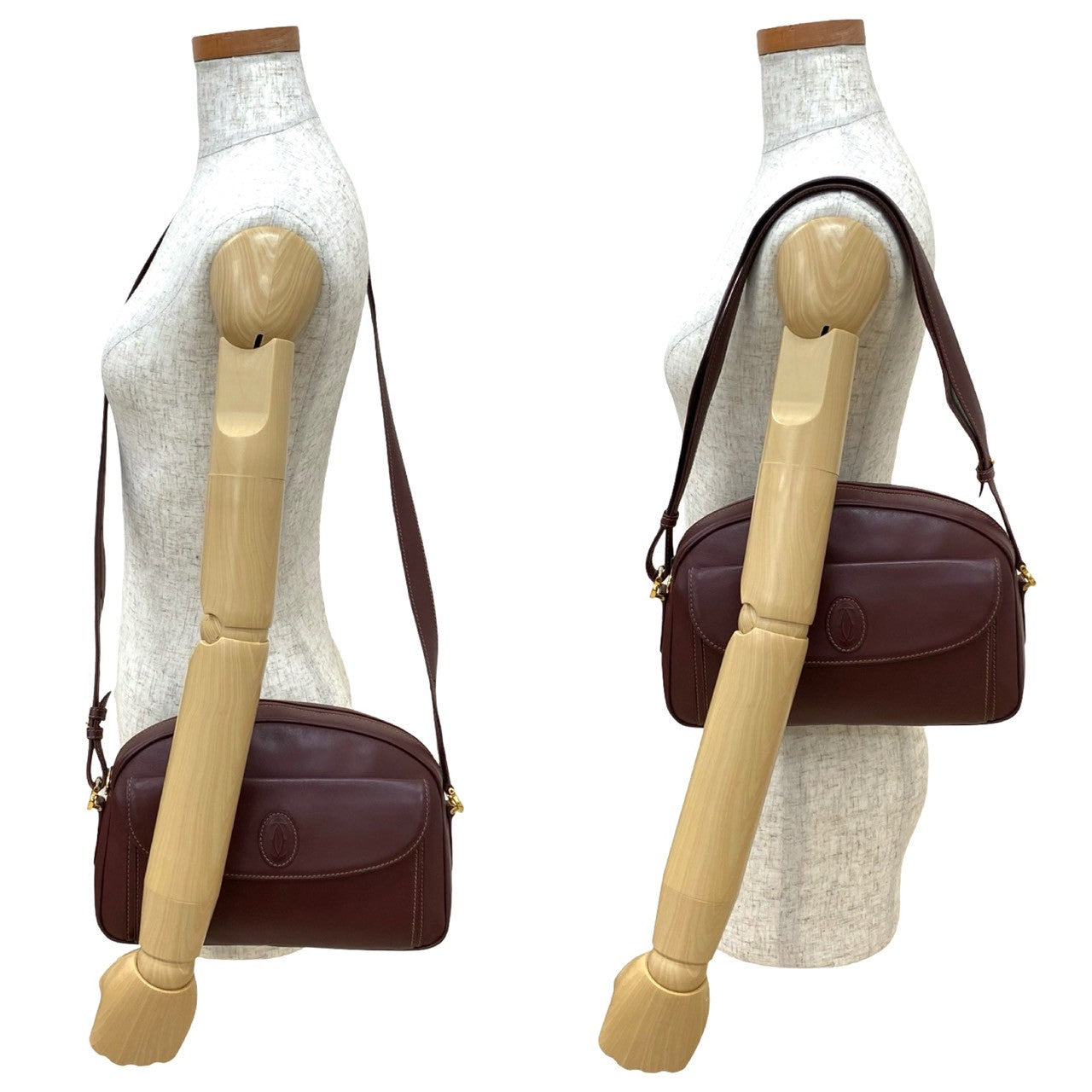 Cartier Shoulder Bag Leather Wine-Red Must Line