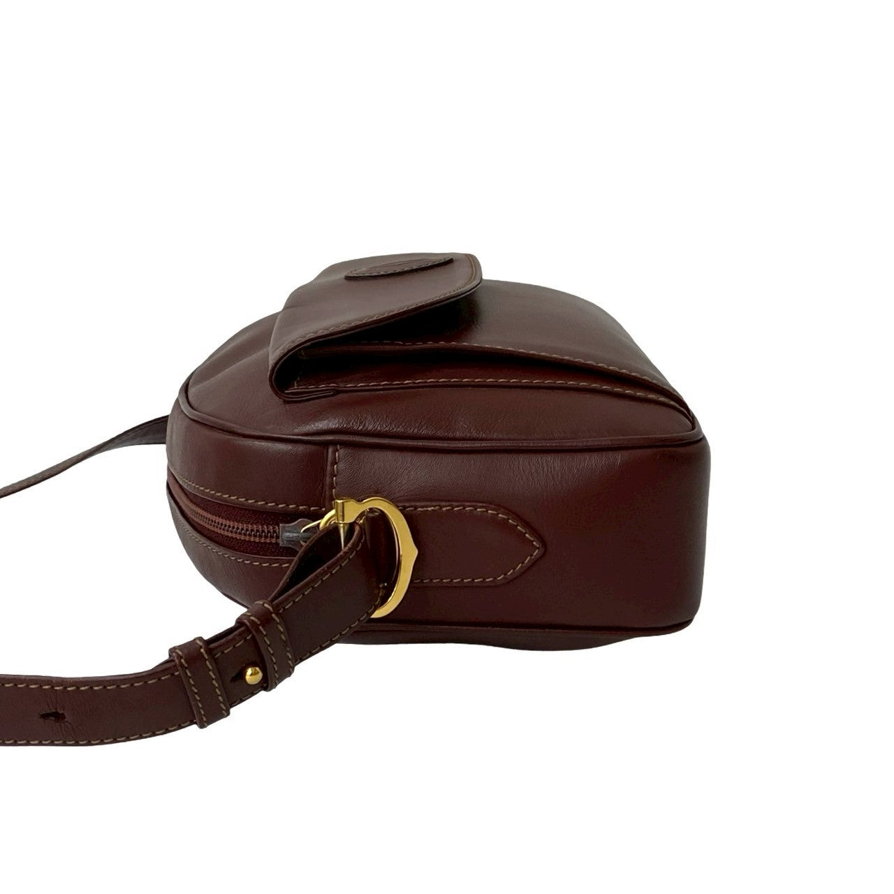 Cartier Shoulder Bag Leather Wine-Red Must Line