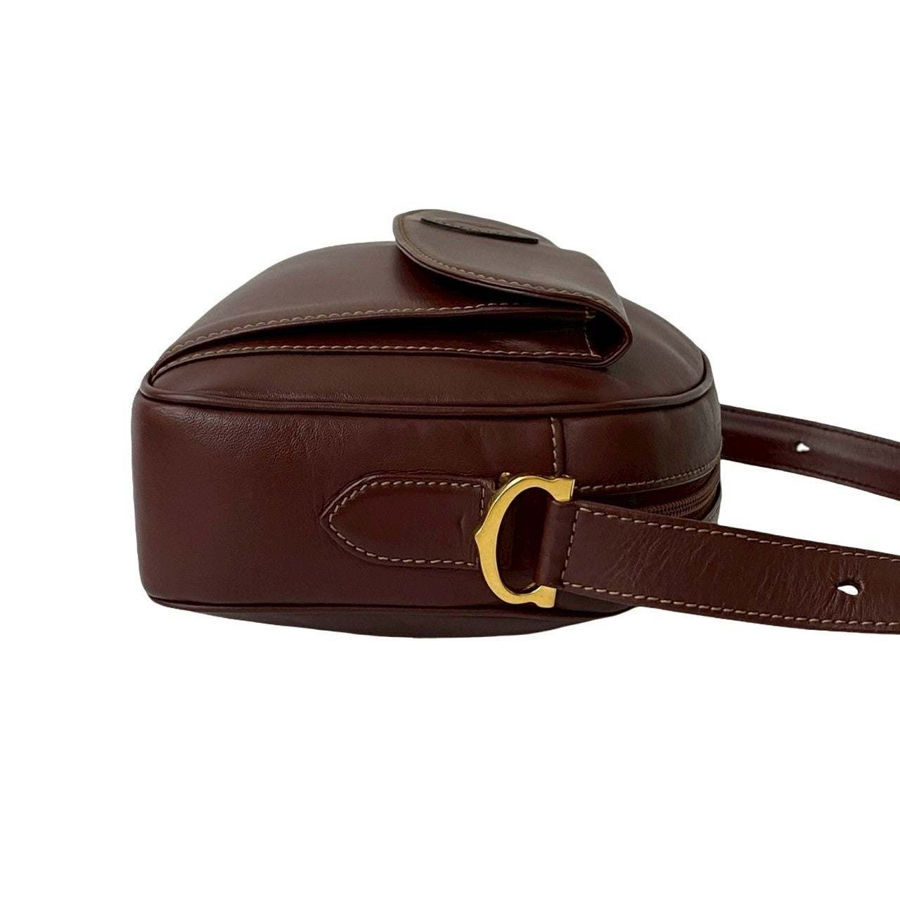 Cartier Shoulder Bag Leather Wine-Red Must Line