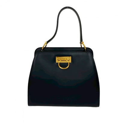 Celine Handbag Leather Navy Double Face Gancini Metal Women