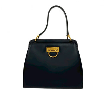 Celine Handbag Leather Navy Double Face Gancini Metal Women