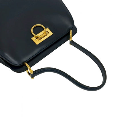 Celine Handbag Leather Navy Double Face Gancini Metal Women