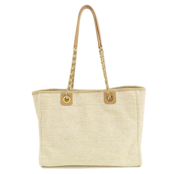 Chanel Tote Bag Tweed White Deauville Mm Gold Metal Women