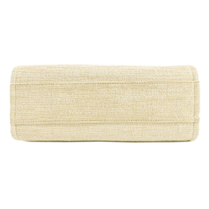 Chanel Tote Bag Tweed White Deauville Mm Gold Metal Women