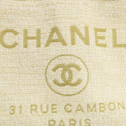 Chanel Tote Bag Tweed White Deauville Mm Gold Metal Women