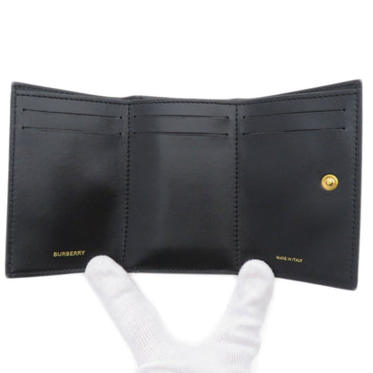 Burberry Bifold Wallet Calfskin Black Logometal Tri-Fold Women