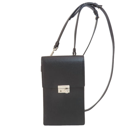 Prada Shoulder Bag Leather Black Logo Saffiano Women