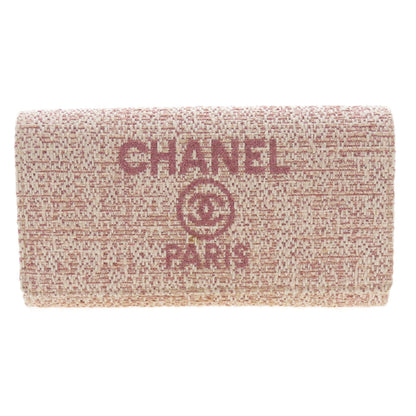 Chanel Long Wallet Purse Leather, Tweed Pink Coco Mark Women