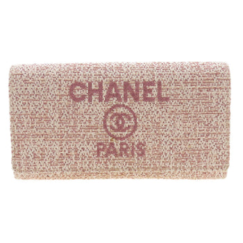 Chanel Long Wallet Purse Leather, Tweed Pink Coco Mark Women