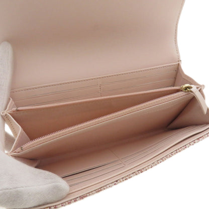 Chanel Long Wallet Purse Leather, Tweed Pink Coco Mark Women