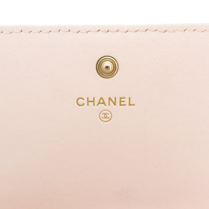 Chanel Long Wallet Purse Leather, Tweed Pink Coco Mark Women