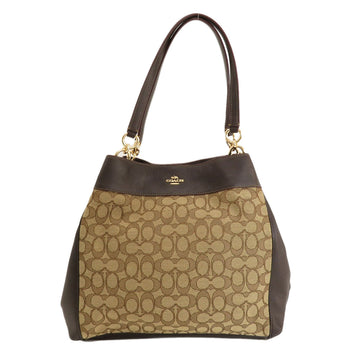 Coach Tote Bag F57612 Canvas, Leather Brown Signature Women