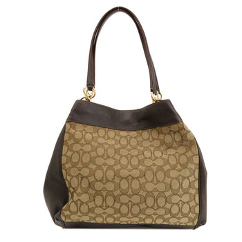 Coach Tote Bag F57612 Canvas, Leather Brown Signature Women