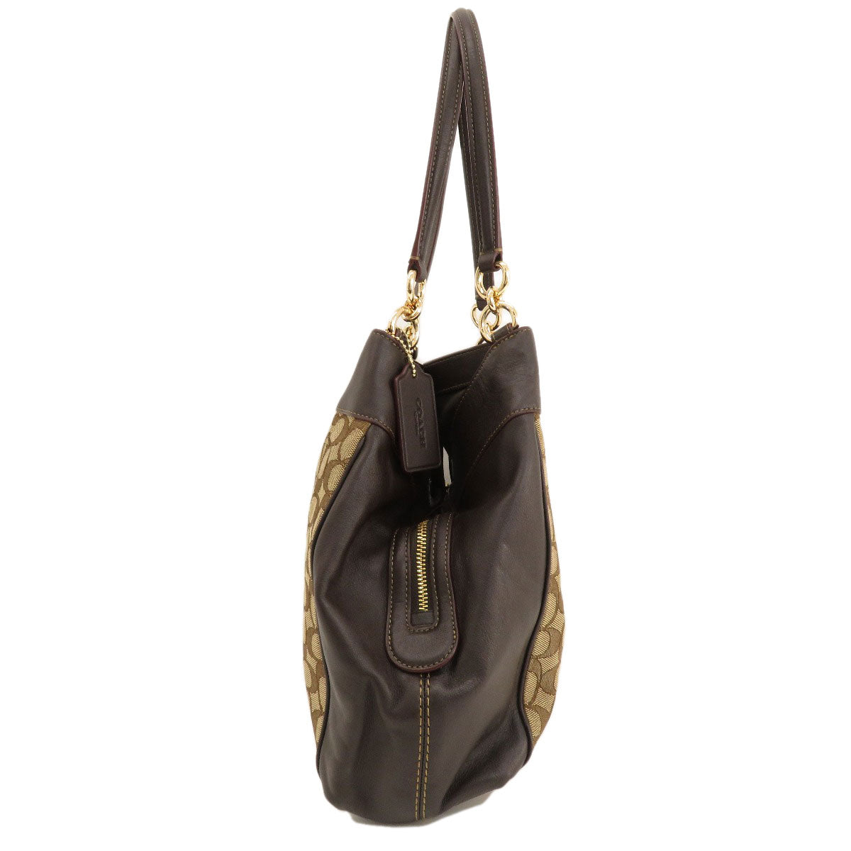 Coach Tote Bag F57612 Canvas, Leather Brown Signature Women