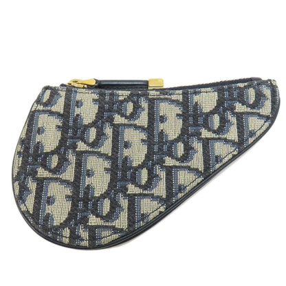 Christian Dior Coin Case Canvas Navy Saddle Trotter Pattern Women