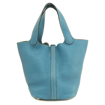 Hermes Handbag Taurillon Clemence Blue Picotin Lock Pm Blue Jean Silver Metal Women
