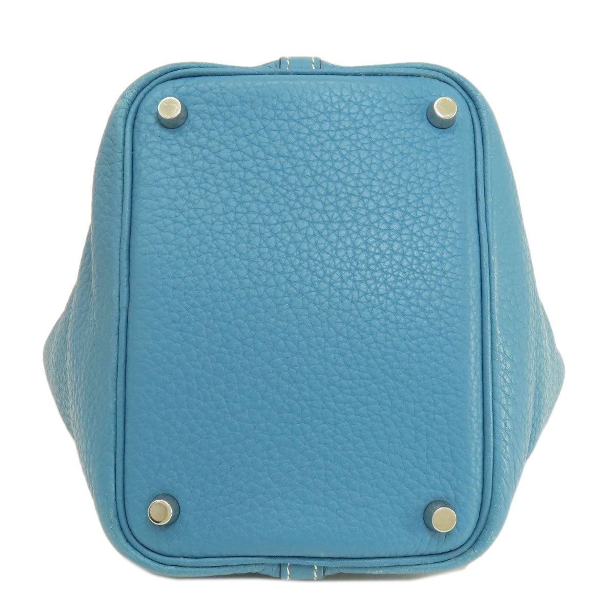 Hermes Handbag Taurillon Clemence Blue Picotin Lock Pm Blue Jean Silver Metal Women
