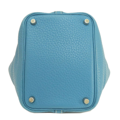 Hermes Handbag Taurillon Clemence Blue Picotin Lock Pm Blue Jean Silver Metal Women