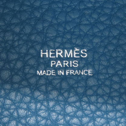 Hermes Handbag Taurillon Clemence Blue Picotin Lock Pm Blue Jean Silver Metal Women