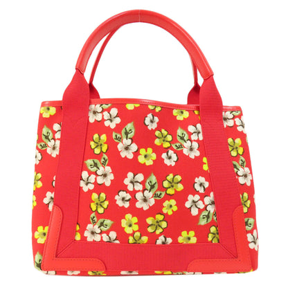 Balenciaga Handbag 329933 Canvas Red Navy Cabas Flower Motif Women