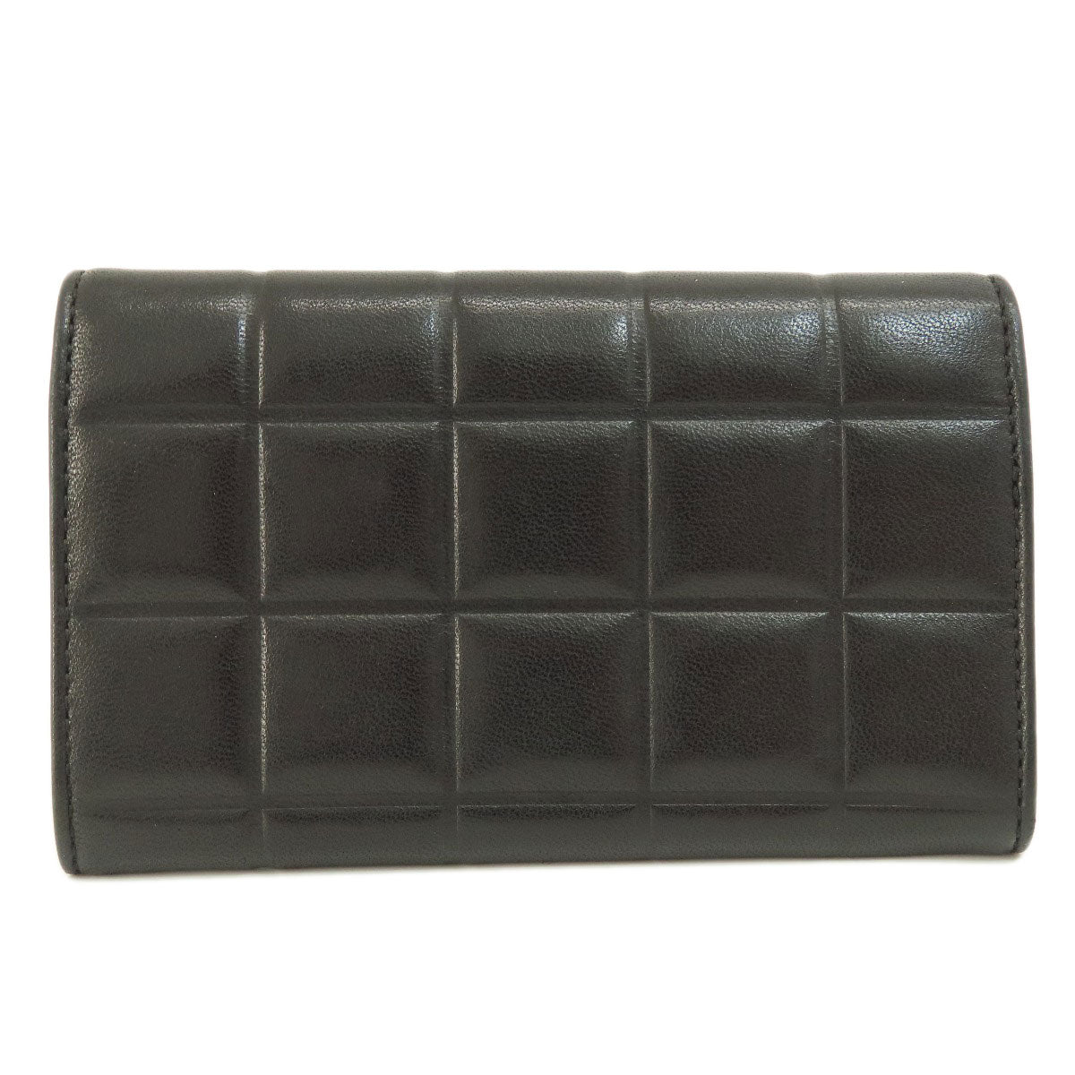 Chanel Bifold Wallet Calfskin Black Chocolate Bar Gold Metal Women