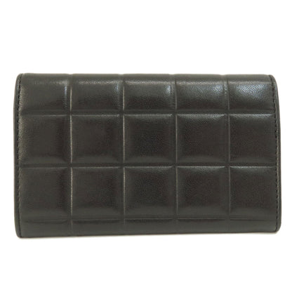 Chanel Bifold Wallet Calfskin Black Chocolate Bar Gold Metal Women