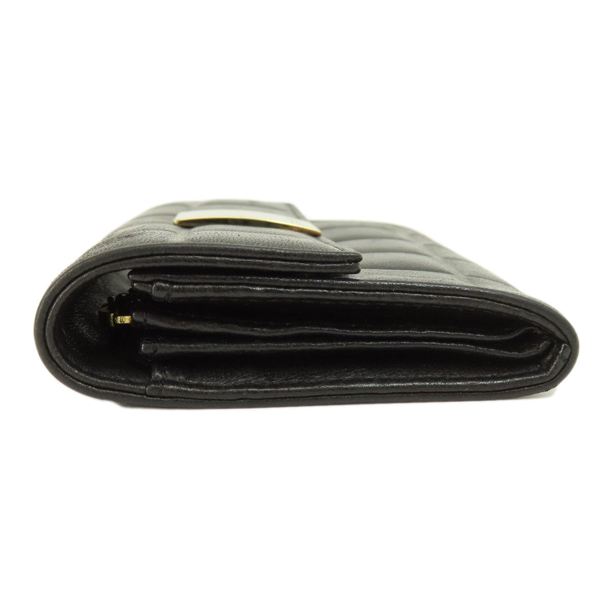 Chanel Bifold Wallet Calfskin Black Chocolate Bar Gold Metal Women