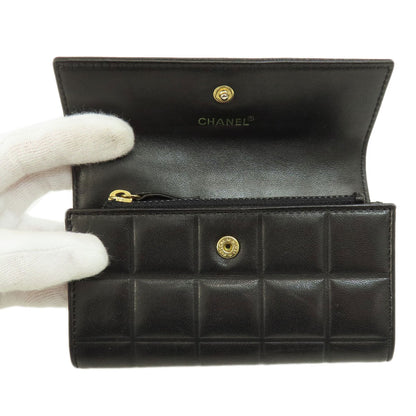 Chanel Bifold Wallet Calfskin Black Chocolate Bar Gold Metal Women