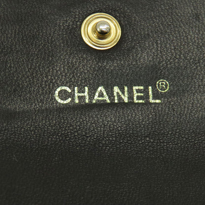 Chanel Bifold Wallet Calfskin Black Chocolate Bar Gold Metal Women