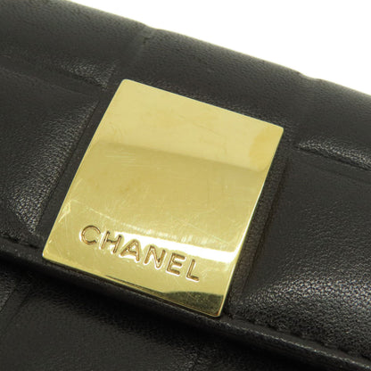 Chanel Bifold Wallet Calfskin Black Chocolate Bar Gold Metal Women