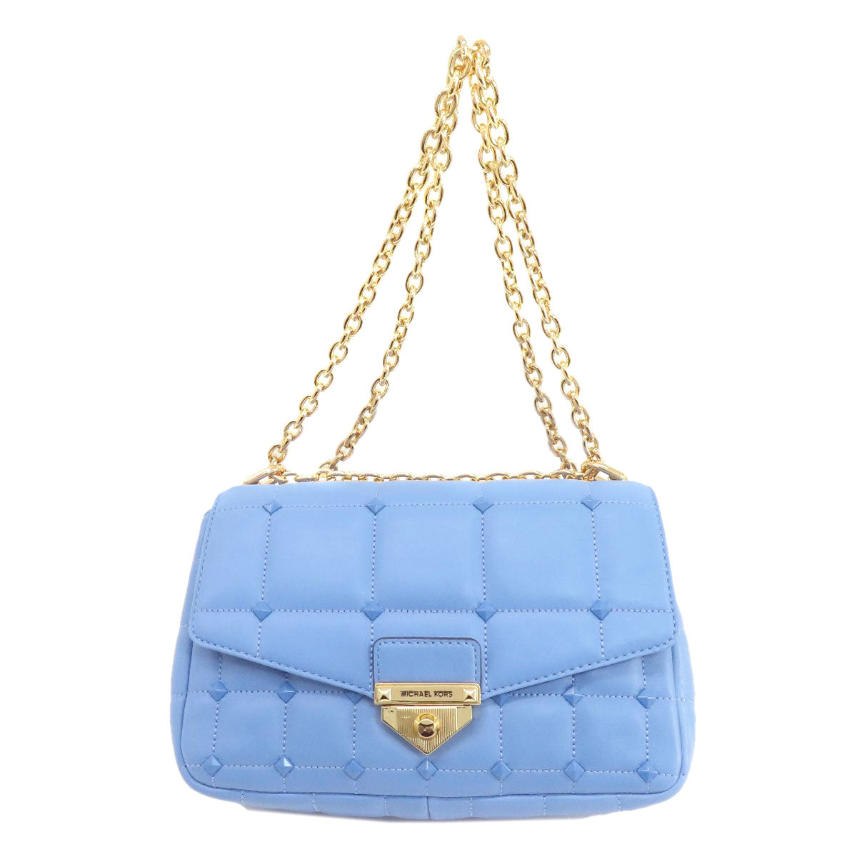 Michael Kors Shoulder Bag Leather Blue Quilted Studded Chainshoulder Women