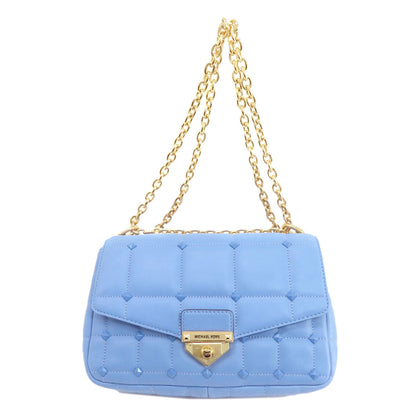 Michael Kors Shoulder Bag Leather Blue Quilted Studded Chainshoulder Women