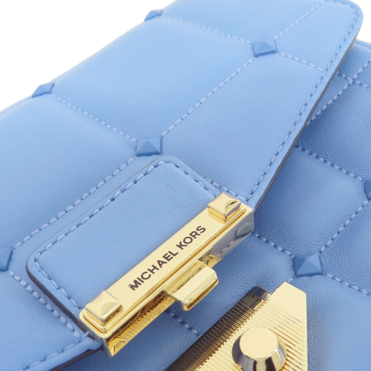 Michael Kors Shoulder Bag Leather Blue Quilted Studded Chainshoulder Women