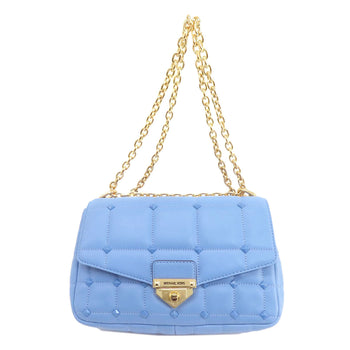 Michael Kors Shoulder Bag Leather Blue Quilted Studded Chainshoulder Women