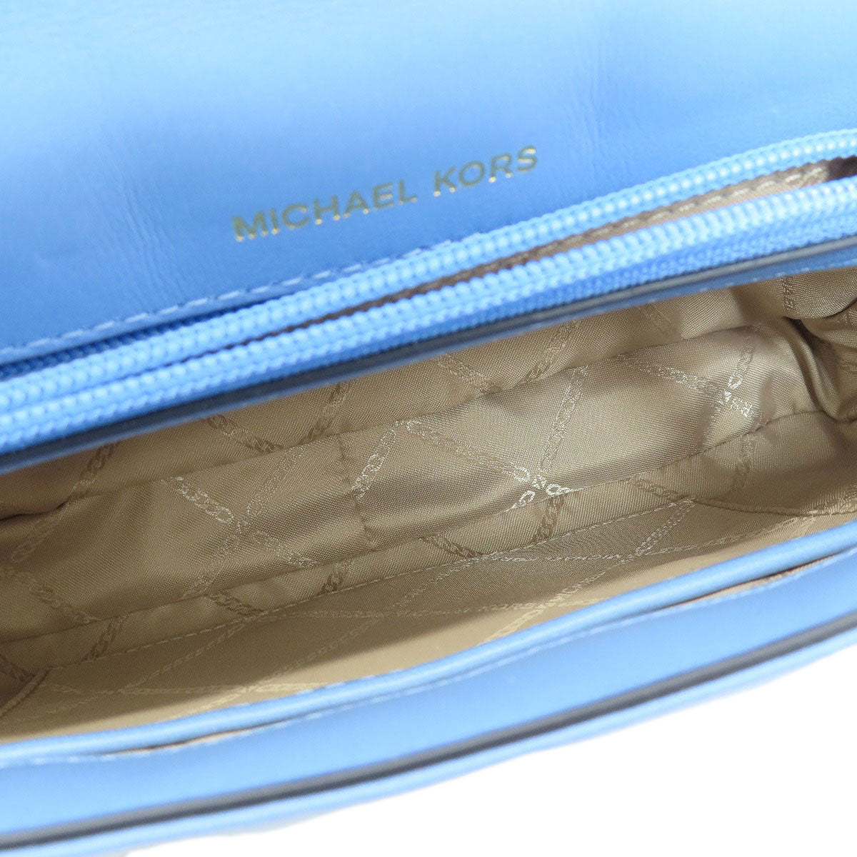 Michael Kors Shoulder Bag Leather Blue Quilted Studded Chainshoulder Women