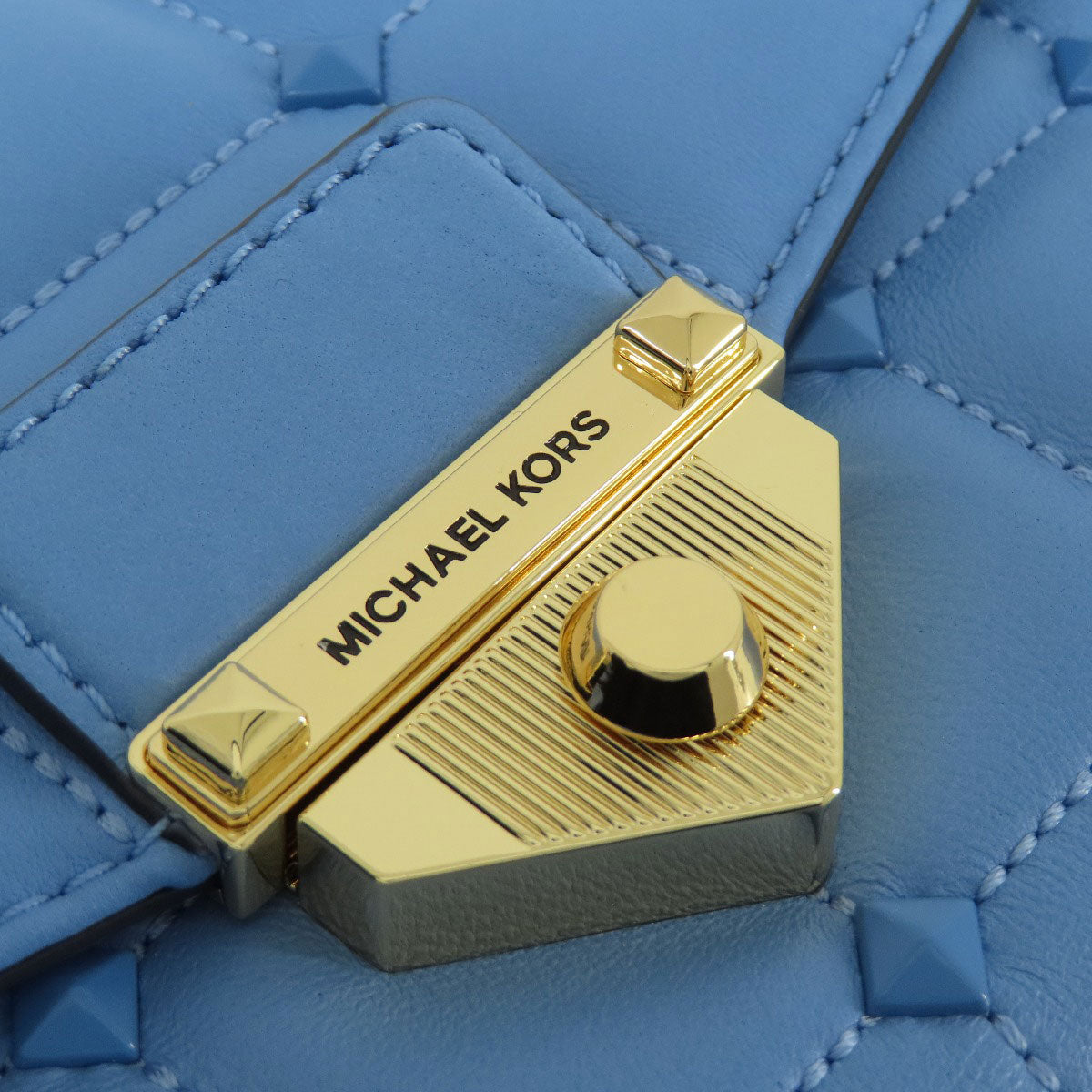 Michael Kors Shoulder Bag Leather Blue Quilted Studded Chainshoulder Women