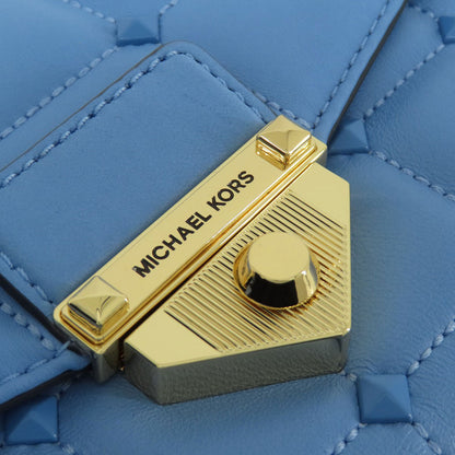 Michael Kors Shoulder Bag Leather Blue Quilted Studded Chainshoulder Women