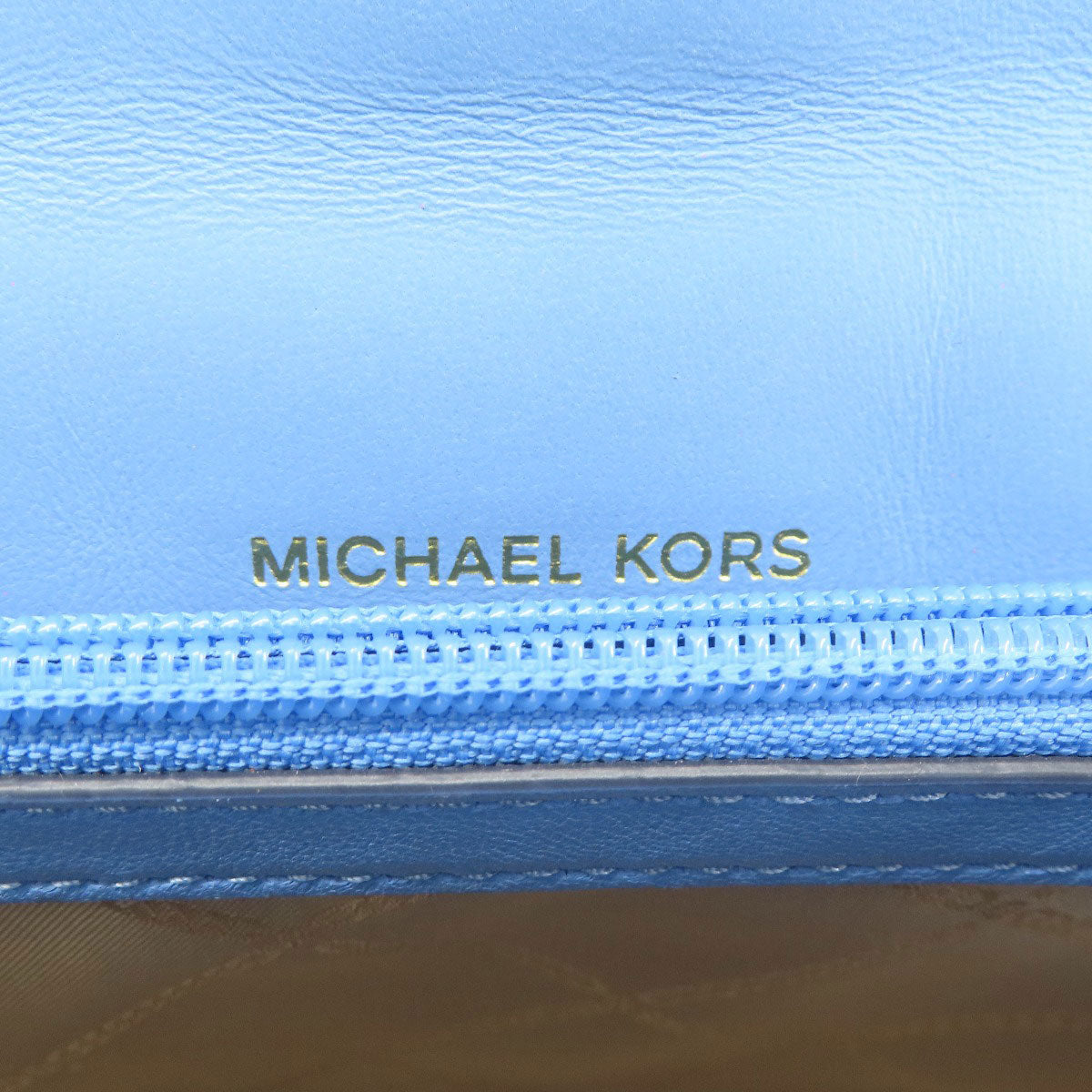 Michael Kors Shoulder Bag Leather Blue Quilted Studded Chainshoulder Women