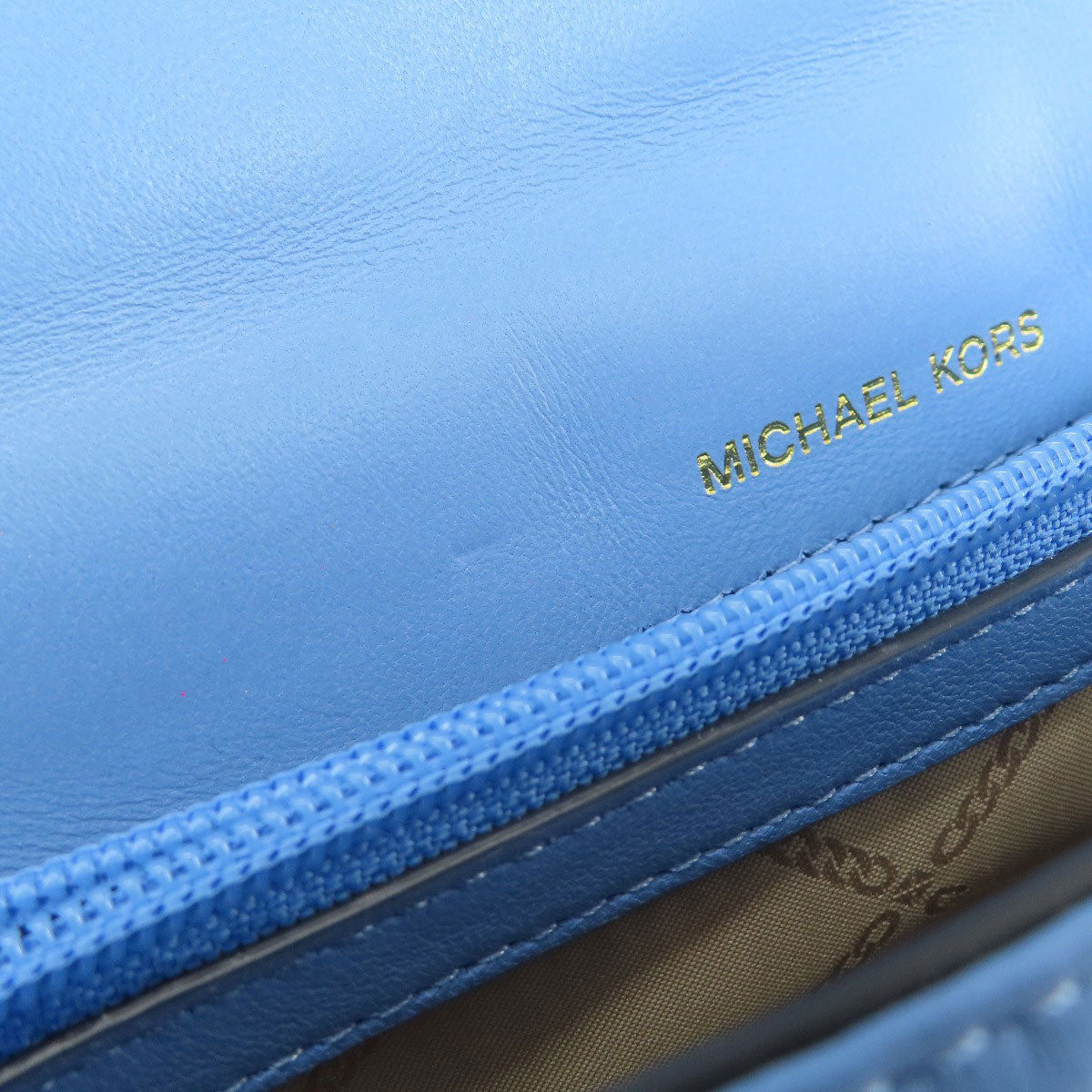 Michael Kors Shoulder Bag Leather Blue Quilted Studded Chainshoulder Women
