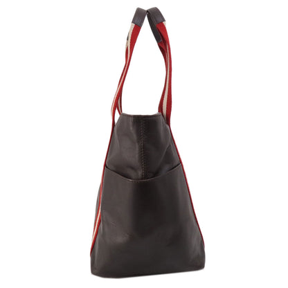 Bally Tote Bag Leather Brown Barry Stripe Women