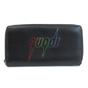 Gucci Long Wallet Purse 597677 Leather Black Embryoidery Women(Unisex)