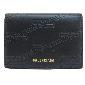 Balenciaga Bifold Wallet 717790 Leather Black Bb Monogram Mini Wallet Mens(Unisex)