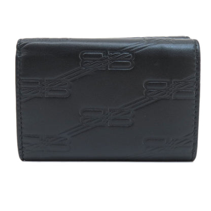 Balenciaga Bifold Wallet 717790 Leather Black Bb Monogram Mini Wallet Mens(Unisex)