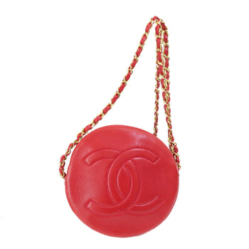 Chanel Shoulder Bag Lambskin Red Coco Mark Gold Metal Women
