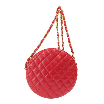 Chanel Shoulder Bag Lambskin Red Coco Mark Gold Metal Women