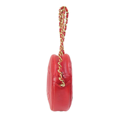 Chanel Shoulder Bag Lambskin Red Coco Mark Gold Metal Women